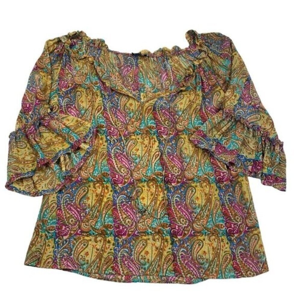 Tolani 100% Silk Boho Paisley Front Tie Blouse Women's Size Medium